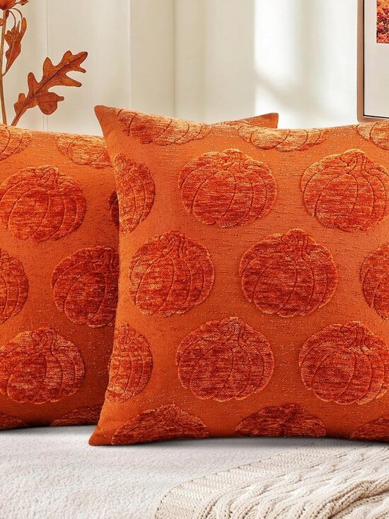 Other - Chenille Rust Pumpkin Soft Throw Pillow Covers 20x20 Set of 2 | Fall Decorative